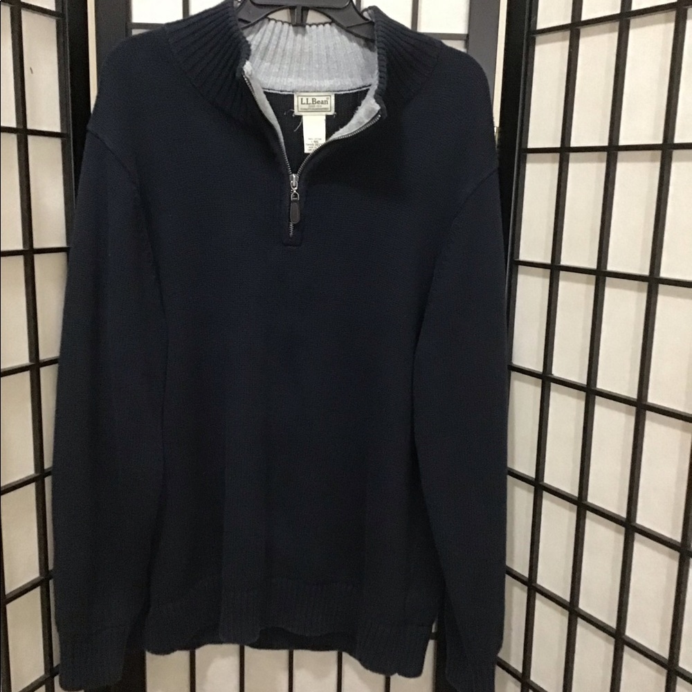 LL Bean Men’s Navy Pullover 1/4 Zip 100% Cotton Sweater